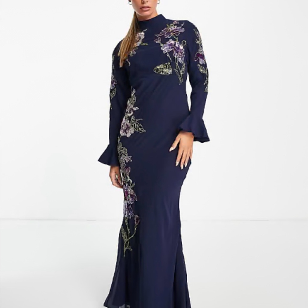 ASOS DESIGN Navy maxi dress/ gown with floral sequin design